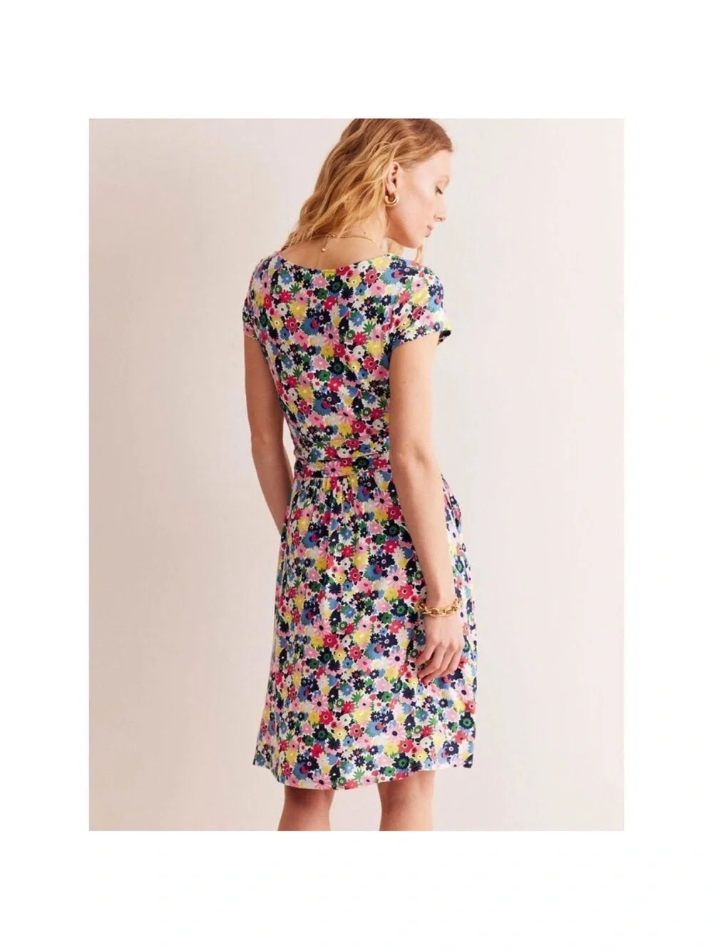 Boden Amelie Paintbox Ditsy Floral Jersey Dress Waistline ruching pockets Sz 6 - Picture 5 of 16